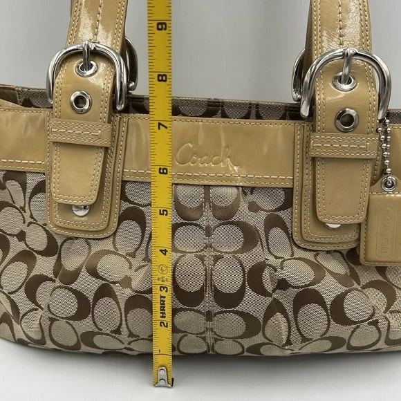 COACH Soho Y2K Shoulder Handbag Pleated Signature Canvas Leather Trim F13742 - Picture 7 of 16